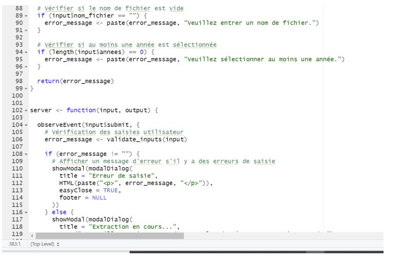 Interface de l'application R Shiny d'extraction et de visualisation des données INSEE